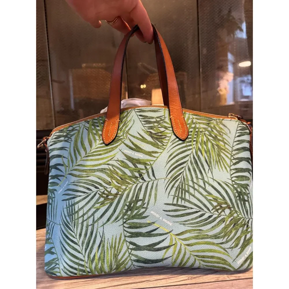 Dooney & Bourke Tropical Fern Satchel Handbag Sky Blue Green (11.5x9x6 inches)